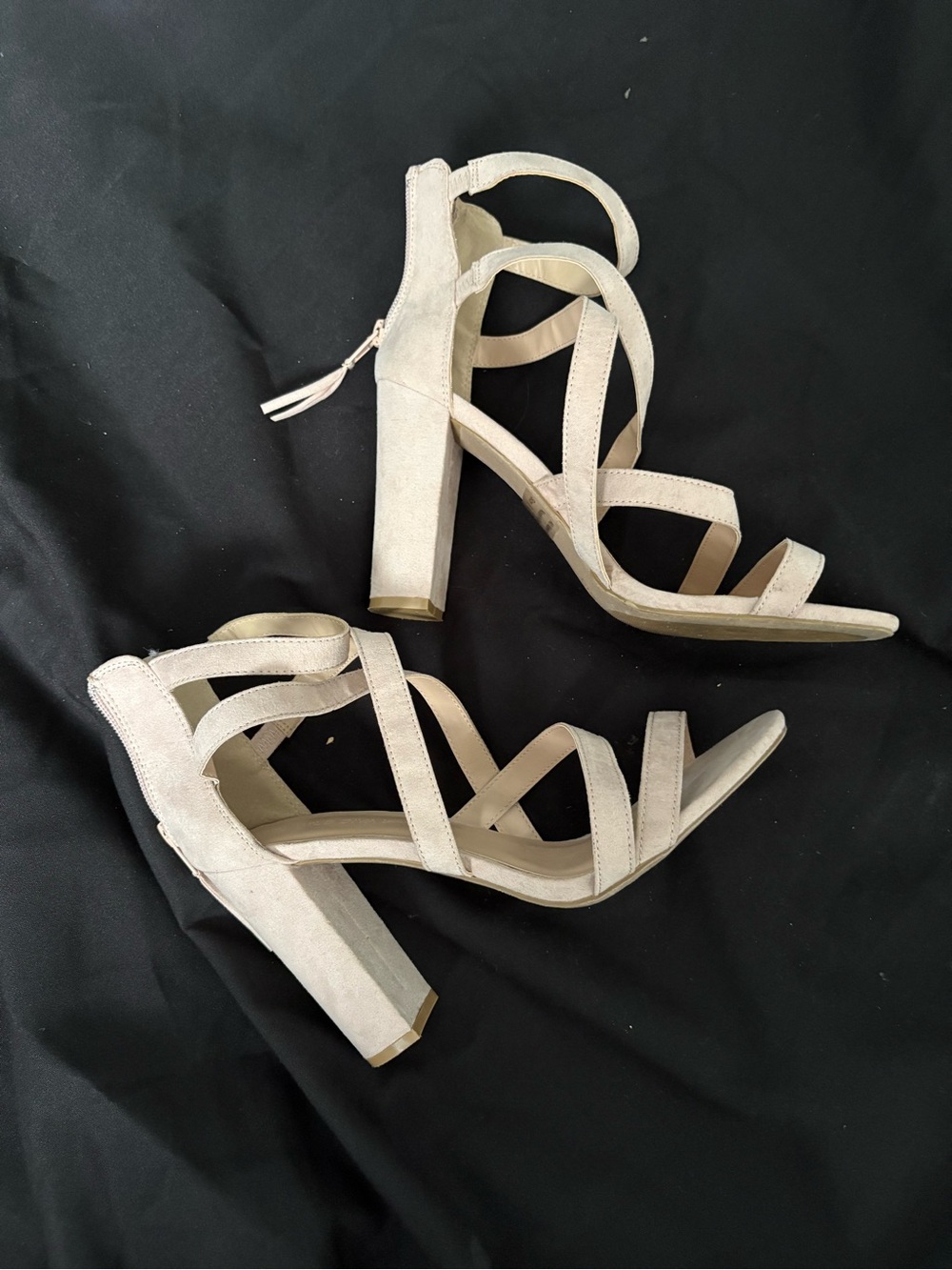 Wild Diva Nude Strappy Block Heel Sandals